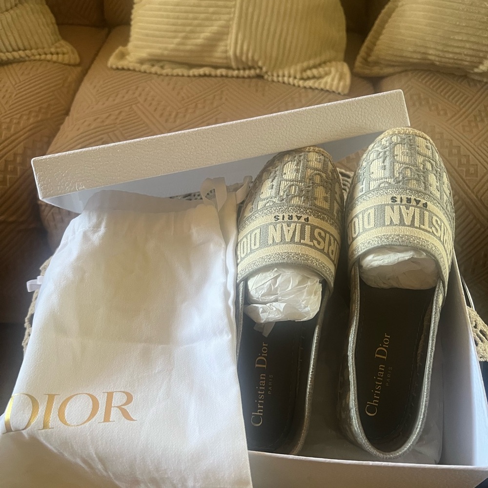 Dior Cream Patterned Women's Loafers